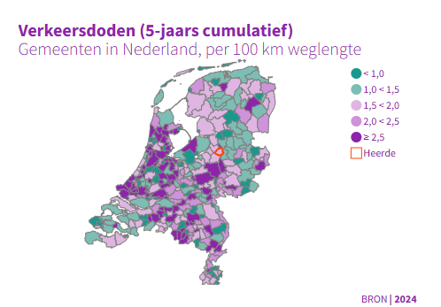 Verkeersdoden per 100 km weglengte